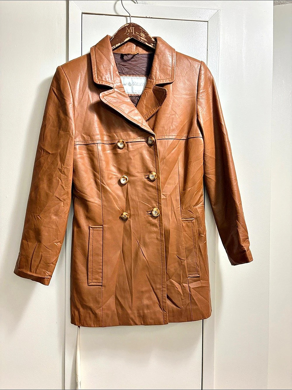 Ricard Pells . Leather Double-Breasted Coat  Brown